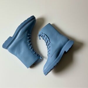 NEW Stuart Weitzman McKenzee Cornflower Blue Combat Boots Wmns. Sz. 5.5B